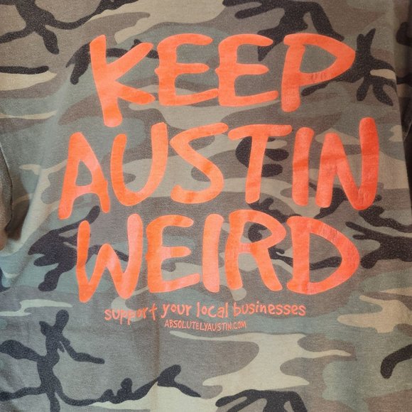 KEEP AUSTIN WEIRD T-shirt Tyler's Austin, Texas  Men's Size Large Camo Green - Picture 7 of 7